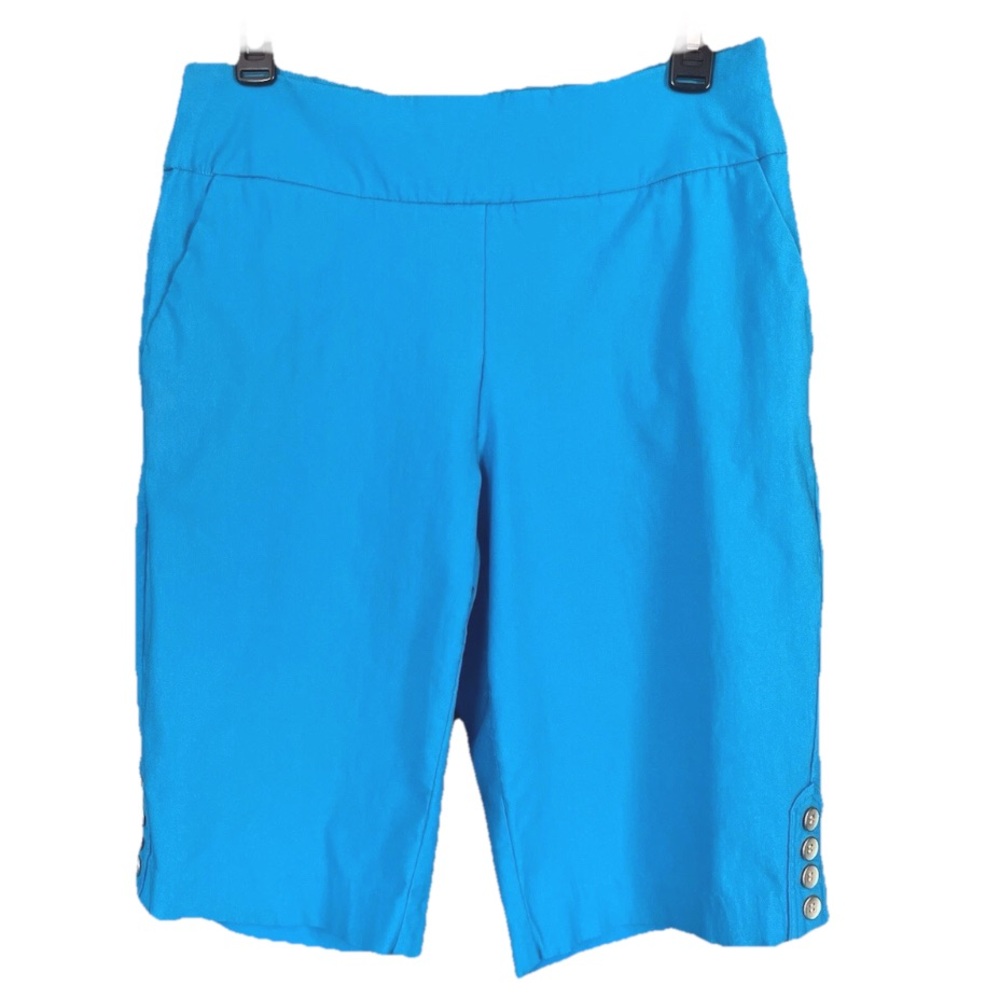 Turquoise LIOR Paris Terri Blue Bermuda Pull on Shorts Button Detail Size 8